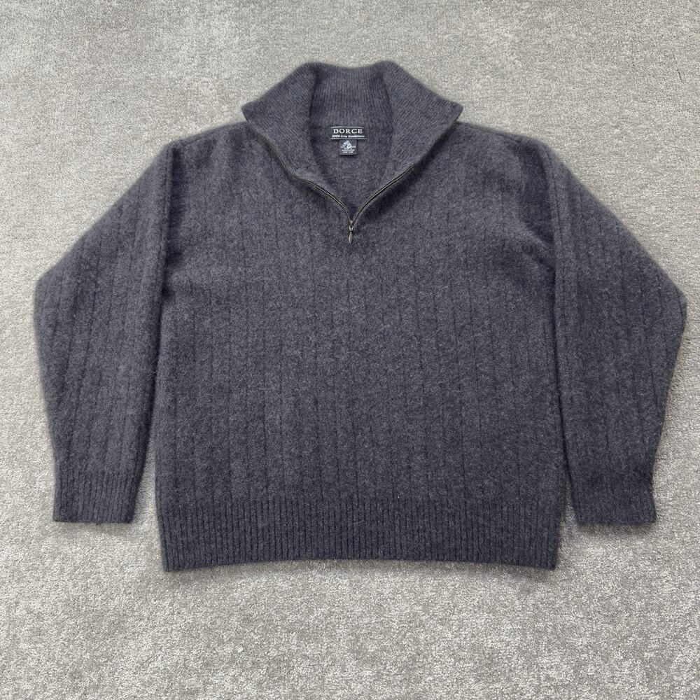 Dorce Womens XL Charcoal 100% Cashmere 2-Ply Ribbed Knit Half Zip Pullover Soft